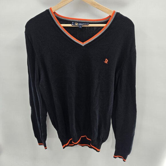Giorgio Di Mare Yachting LOGO Black Orange Trim V-Neck 100% Cotton Long Sleeve - Picture 1 of 14